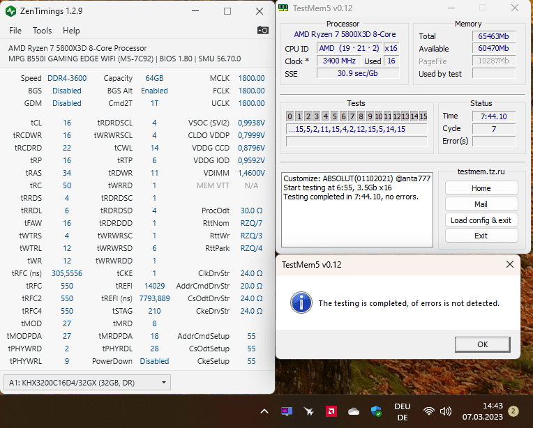 3600 1T RDWR 11 WRRD 1 tRFC 305 ProcODT 30 vSOC 1,0000 VDDP 0,800 vDIMM 1,46 CAD 24 Setup 55 P...png